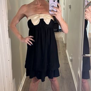 Zara Black Strapless bubble dress with silky ivory champagne bow in front